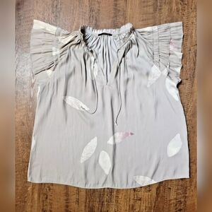 T Tahari ruffle shoulder blouse